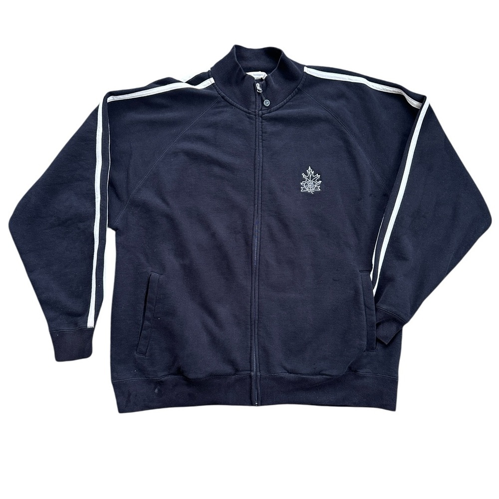 Levelwear Men's Black Zip-Up Sweater with White‎ Stripes and Oak Leaf